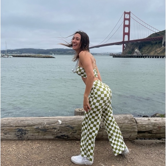 Princess Polly checkered stretch crop top halter bra pants set outfit NWOT - Picture 6 of 8